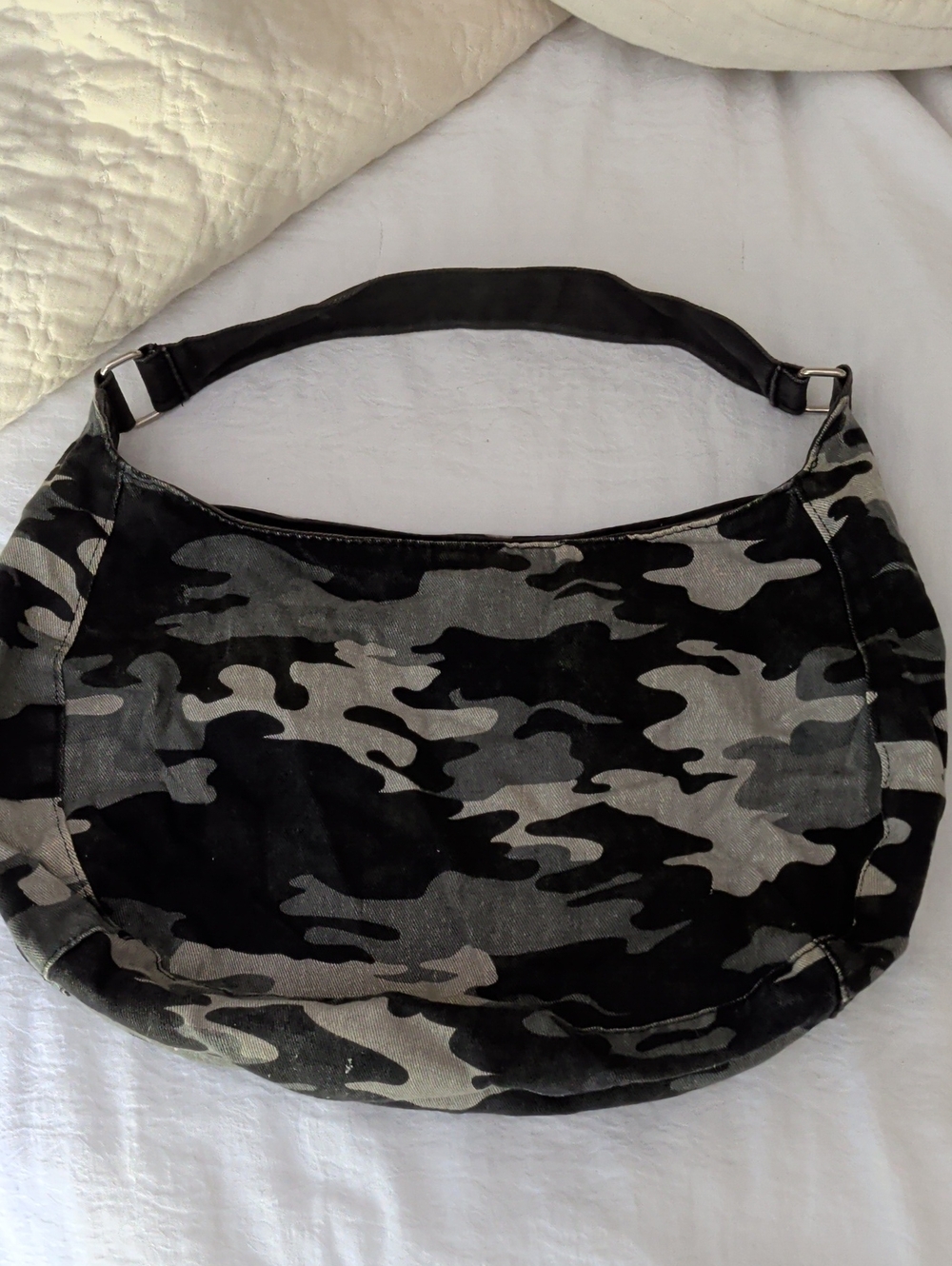 Camo Hobo Shoulder Bag in Black & Gray